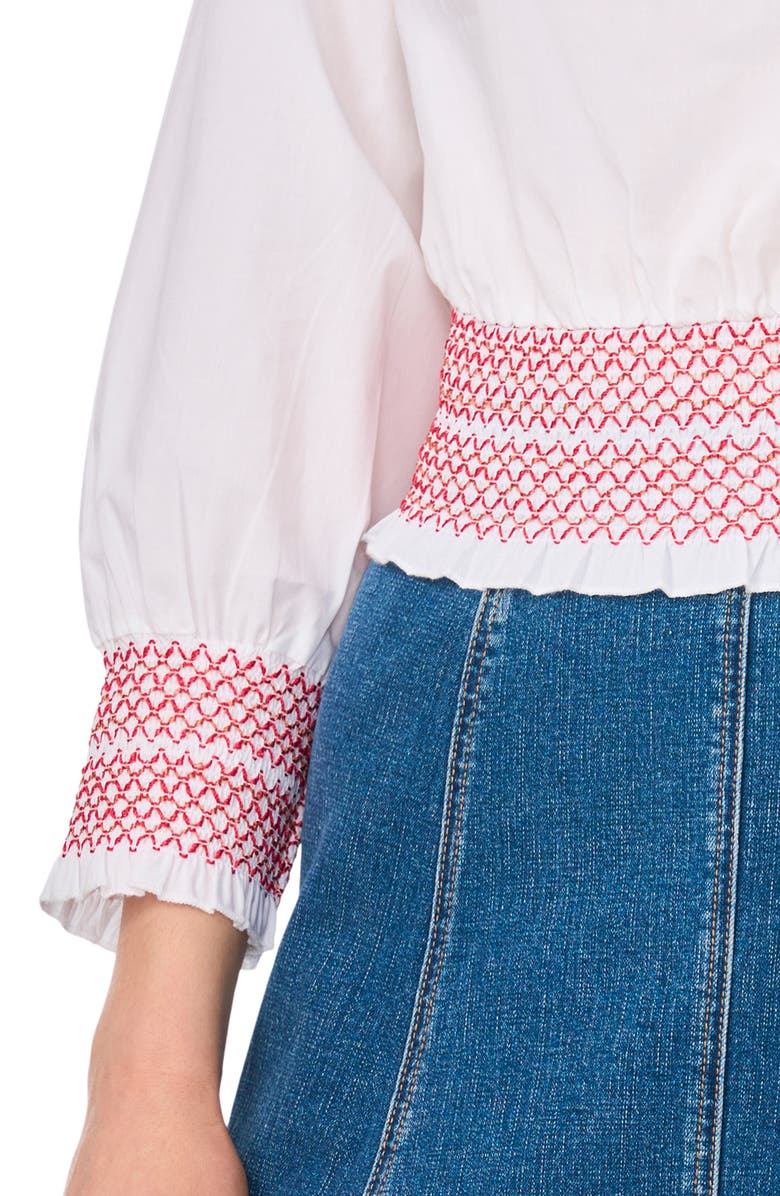 1.STATE Boat Neck Long Sleeve Smocked Top, Alternate, color, Ultra White