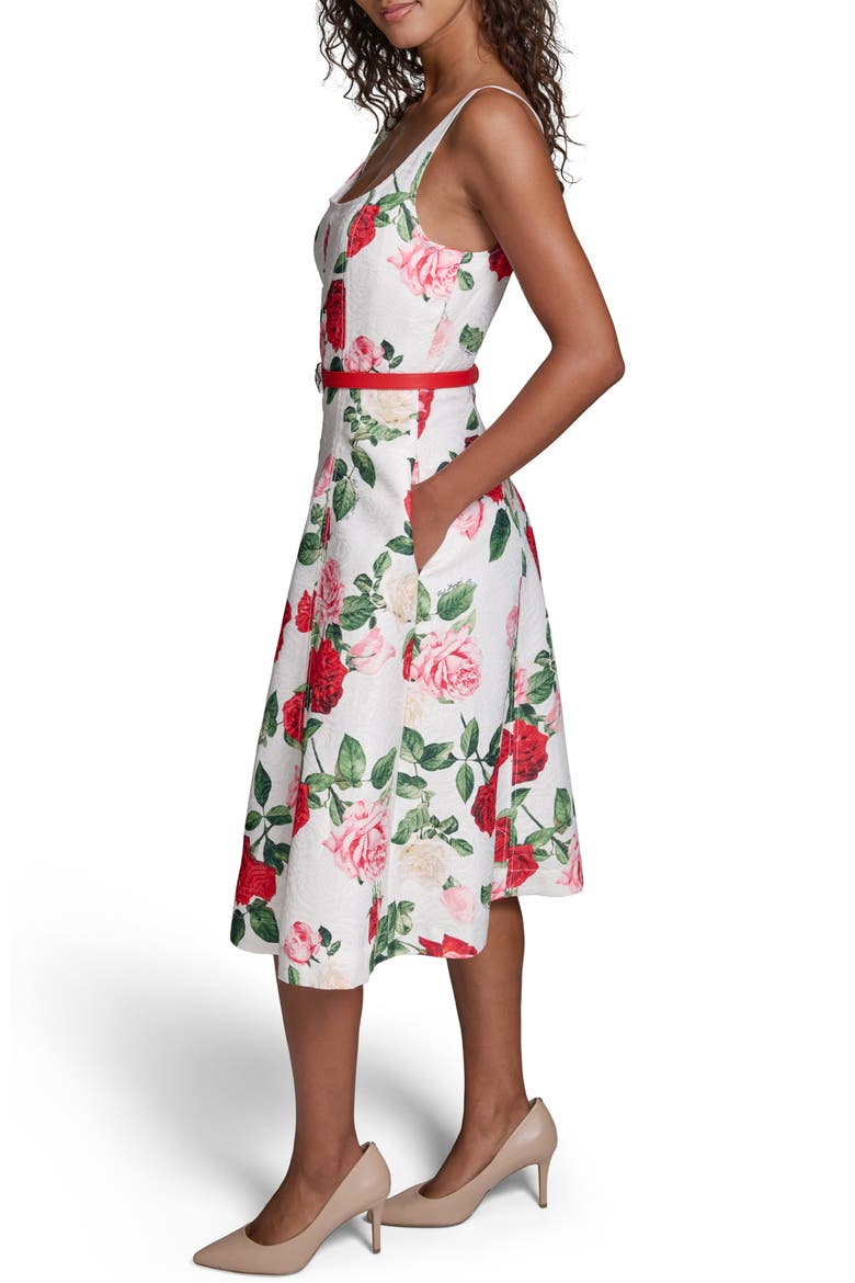 Rose Brocade Belted Dress, Alternate, color, SOFT WHITE MULTI