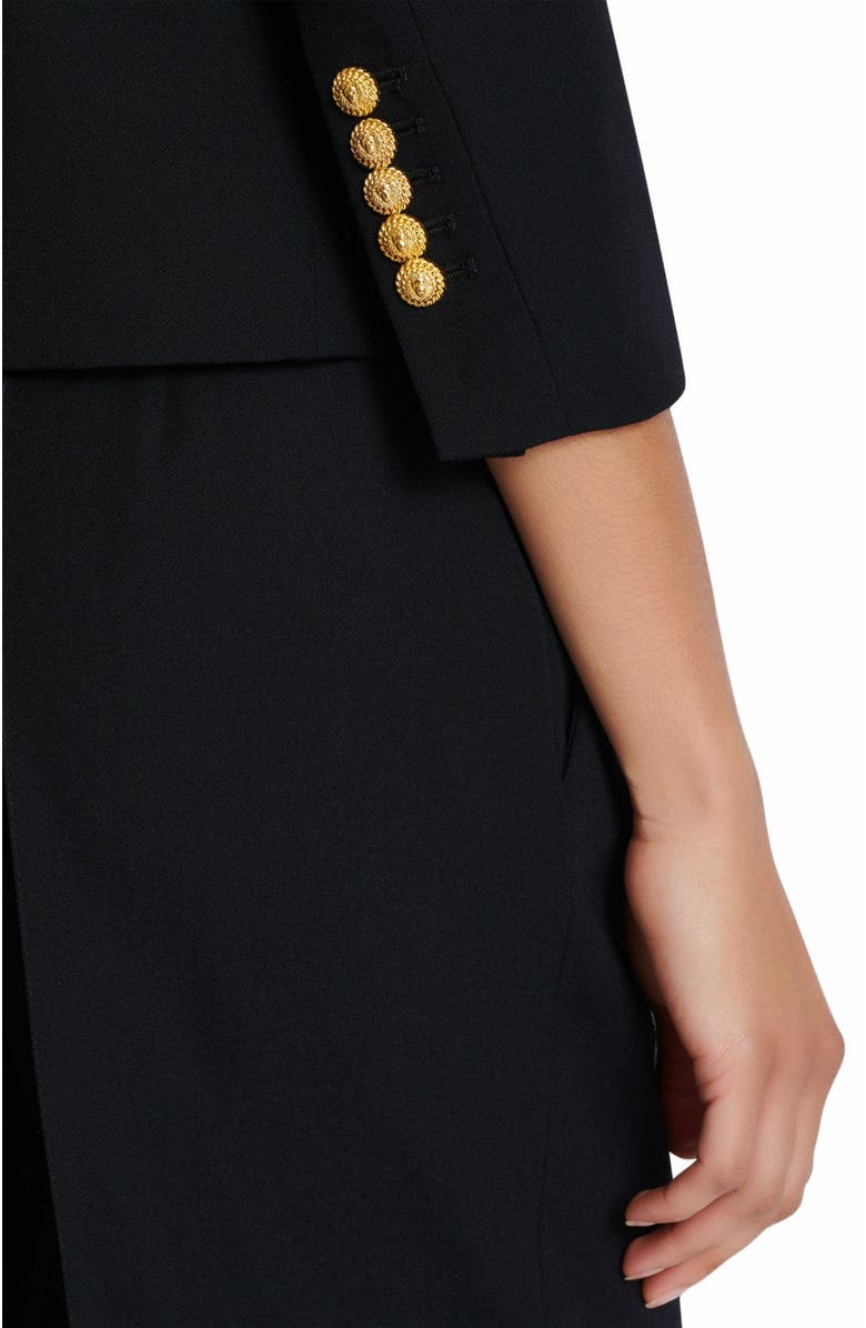 Balmain Cropped Grain De Poudre Jacket With Structured Shoulders, Alternate, color, Black