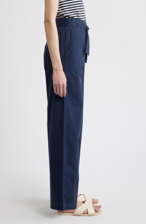 Wyeth Bailey Waist Tie Cotton Wide Leg Pants In Blue