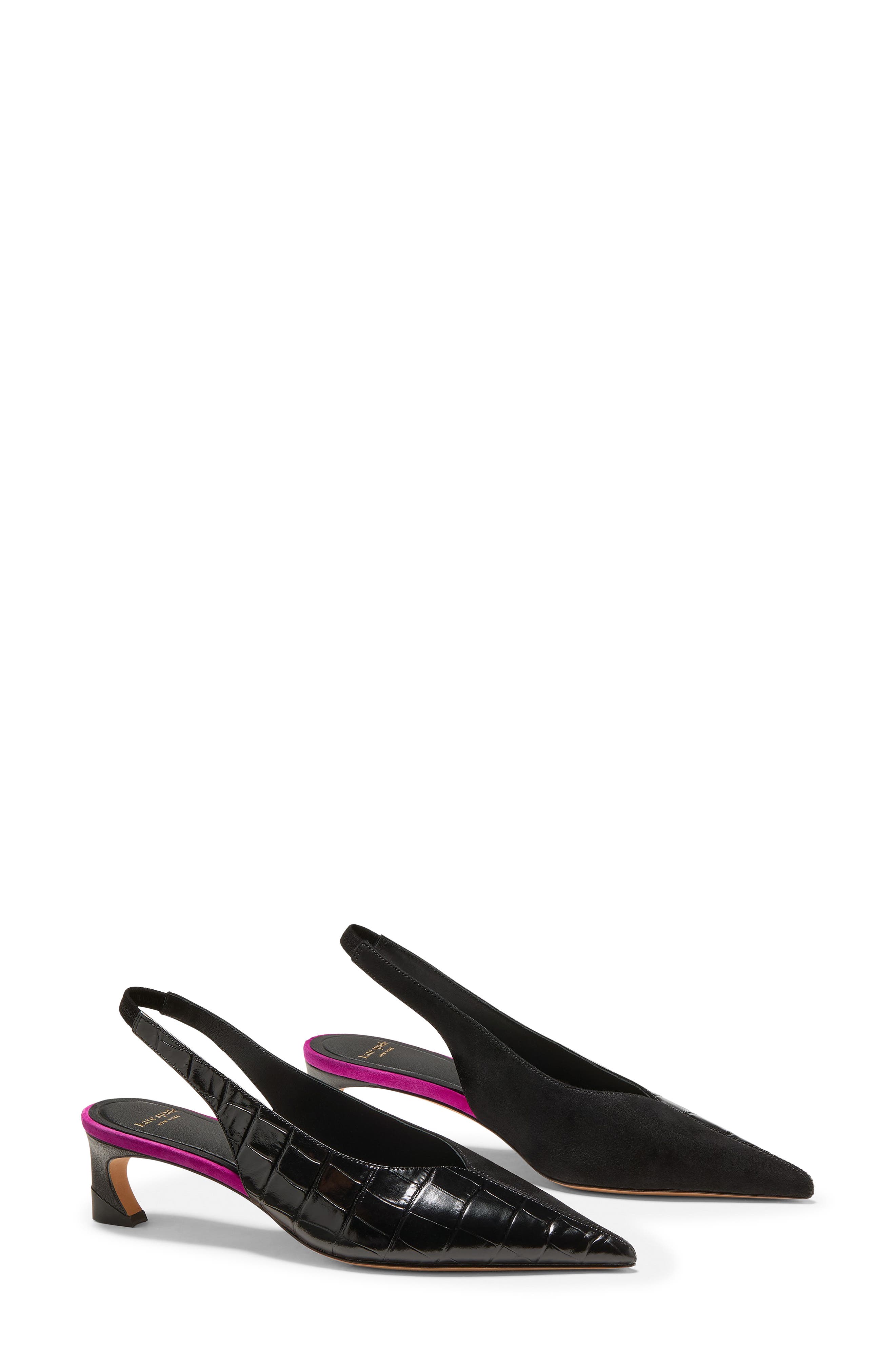 Viv Croc Embossed Slingback Pump, Alternate, color, BLACK