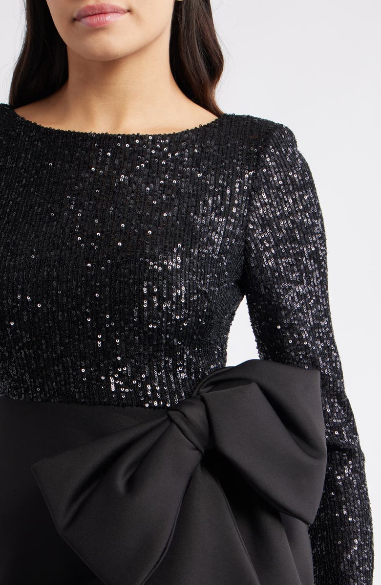 Eliza J Long Sleeve Sequin Mermaid Gown, Alternate, color, Black