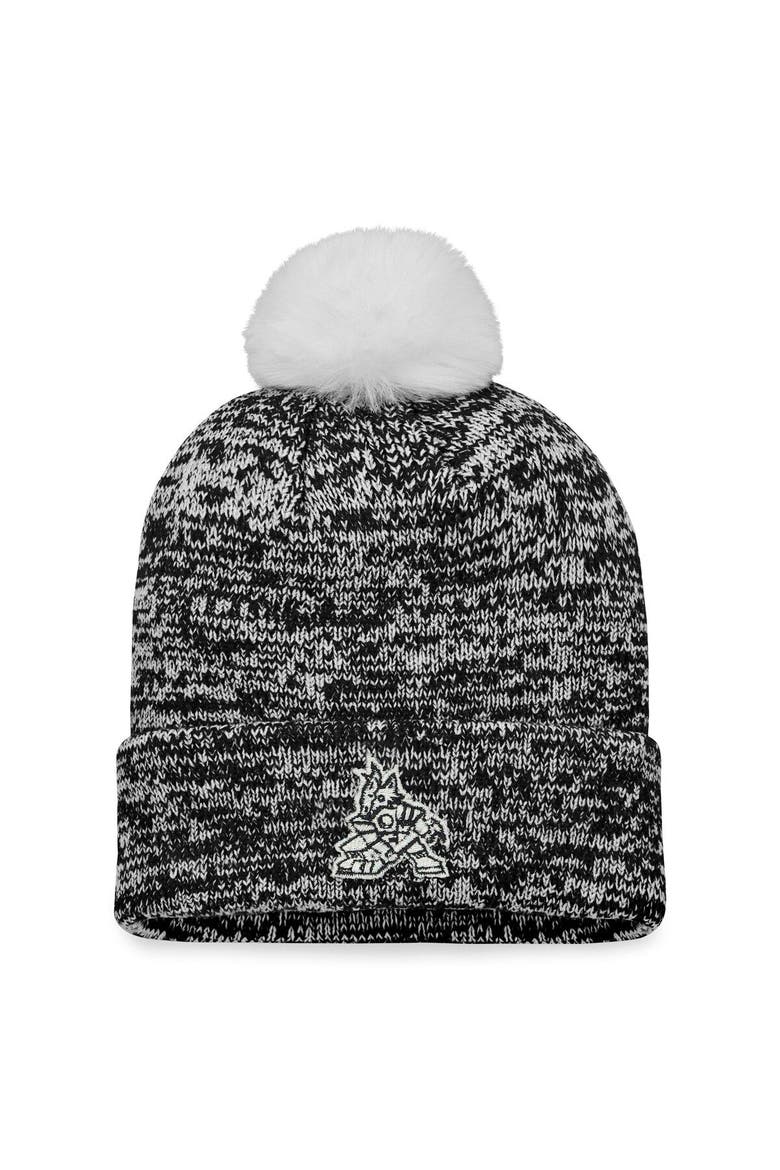 Women's Fanatics Branded Black Arizona Coyotes Glimmer Cuffed Knit Hat with Pom, Main, color, Black