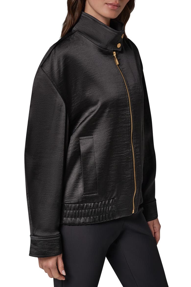 Satin Zip Front Jacket, Alternate, color, BLACK