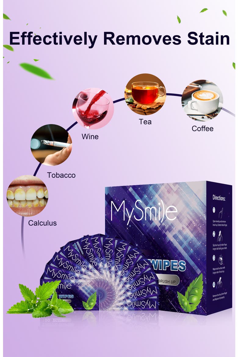 Teeth Wipes Disposal Finger Brush Deep Cleaning Teeth Wipes, Mint Flavor, Alternate, color, Purple