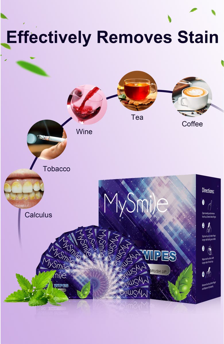 MySmile Teeth Wipes Disposal Finger Brush Deep Cleaning Teeth Wipes, Mint Flavor, Alternate, color, Purple
