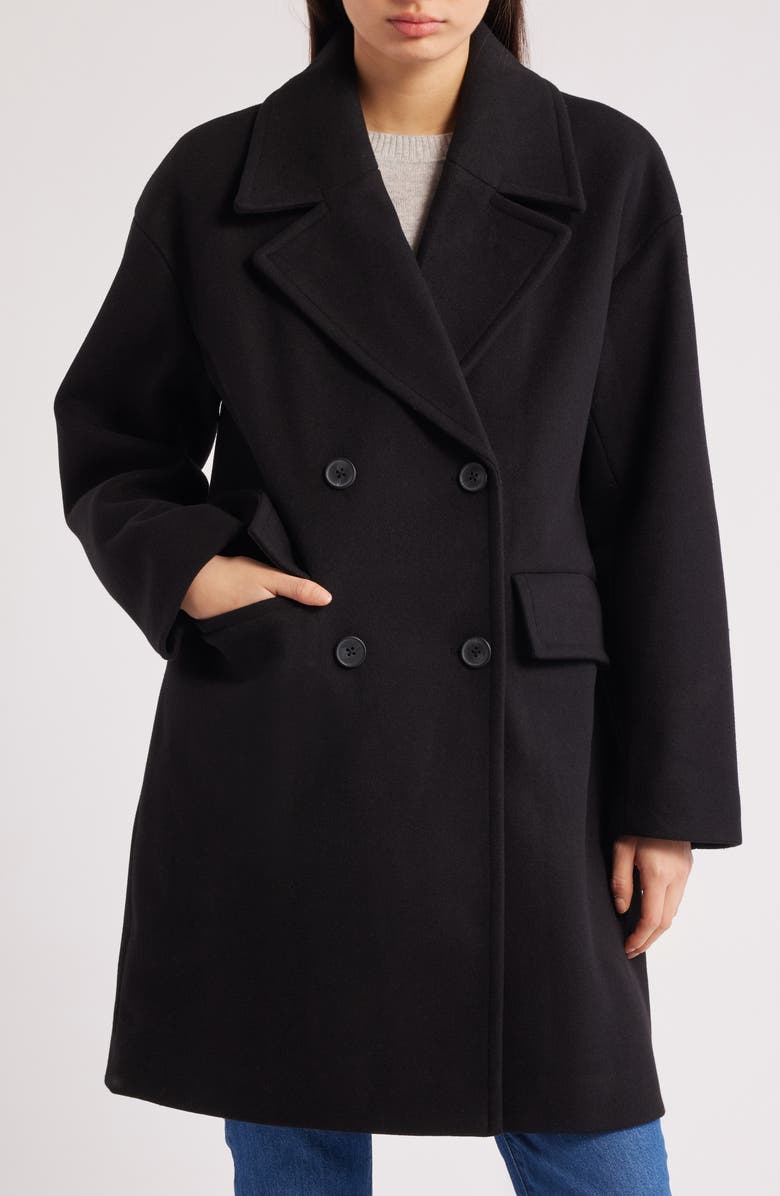 Lucky Brand Boxy Double Breasted Coat, Alternate, color, Black