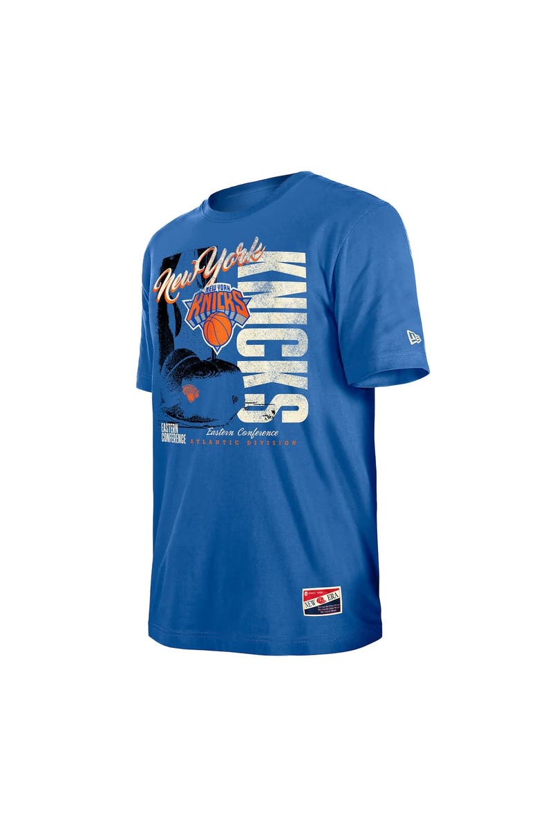New Era Men's New Era  Blue New York Knicks Distressed Throwback Vintage Color Pack T-Shirt, Alternate, color, Blue