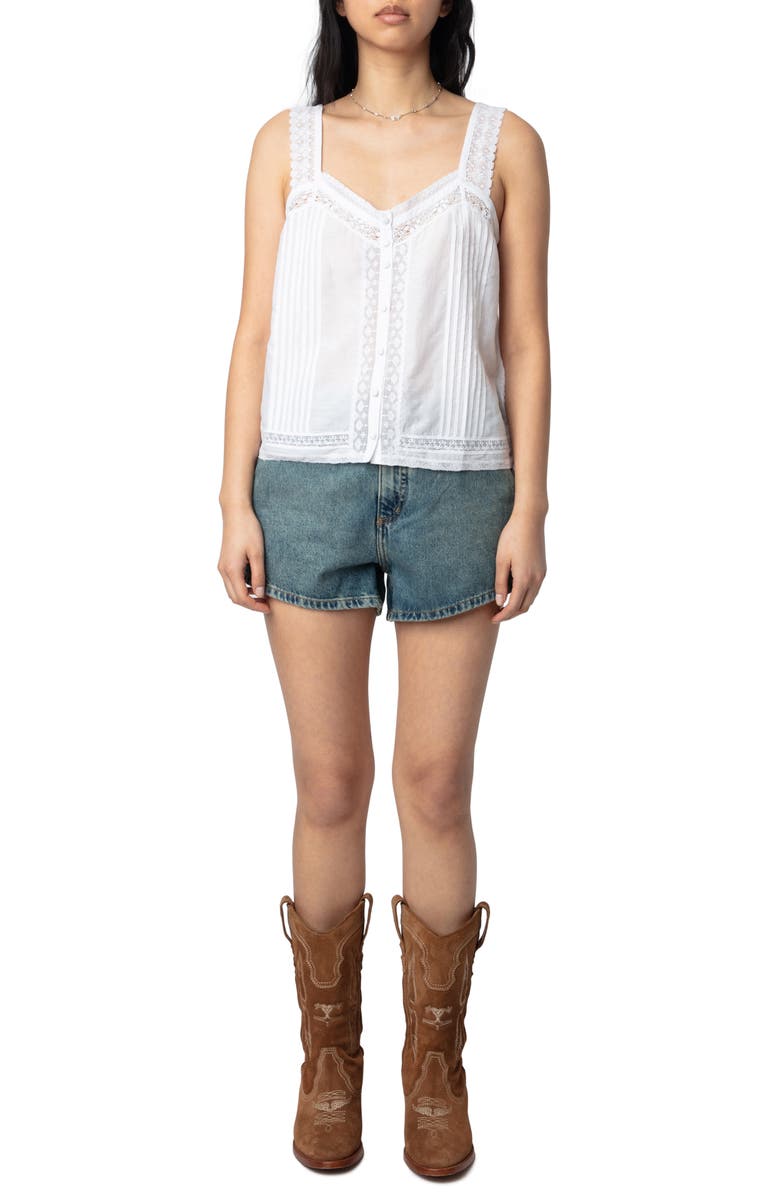 Zadig & Voltaire Celite Tomboy Lace Accent Button-Up Camisole, Alternate, color, Judo