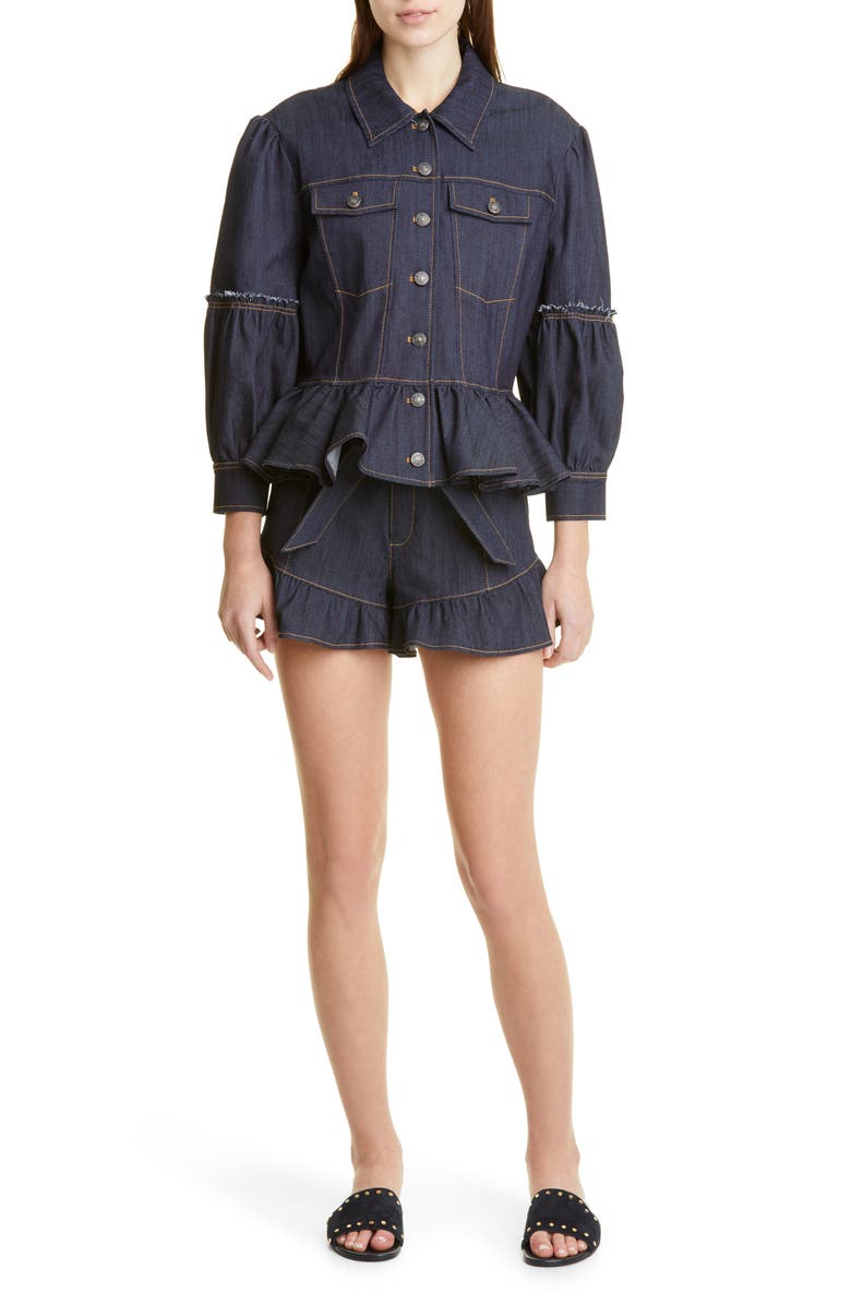 Cinq à Sept Lizzie Peplum Denim Jacket, Alternate, color, 