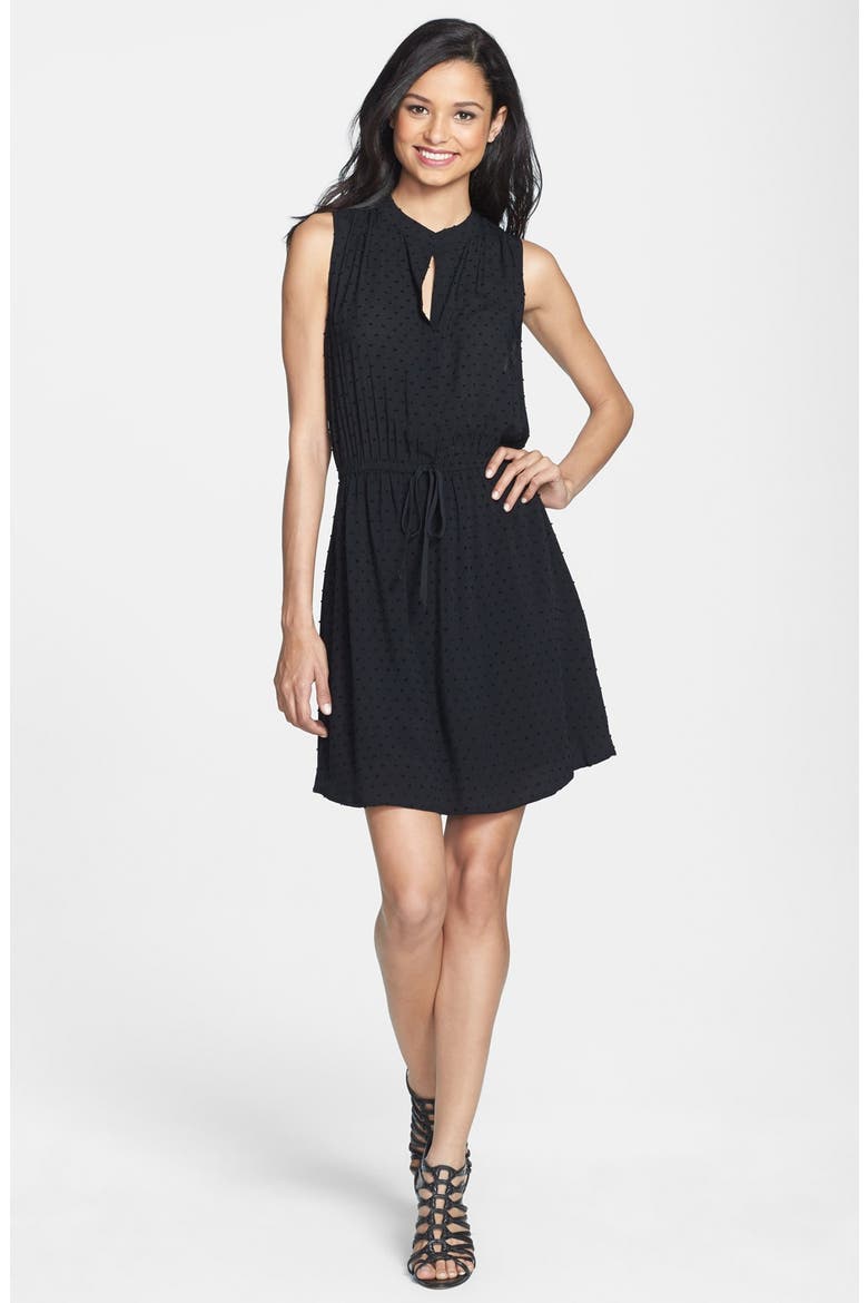 Swiss Dot Split Neck Dress, Main, color, BLACK