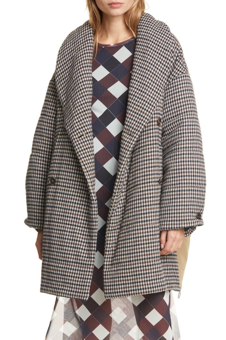 Diri Houndstooth Check Puffer Coat, Main, color, BROWN BLUE MINI HOUNDSTOOTH