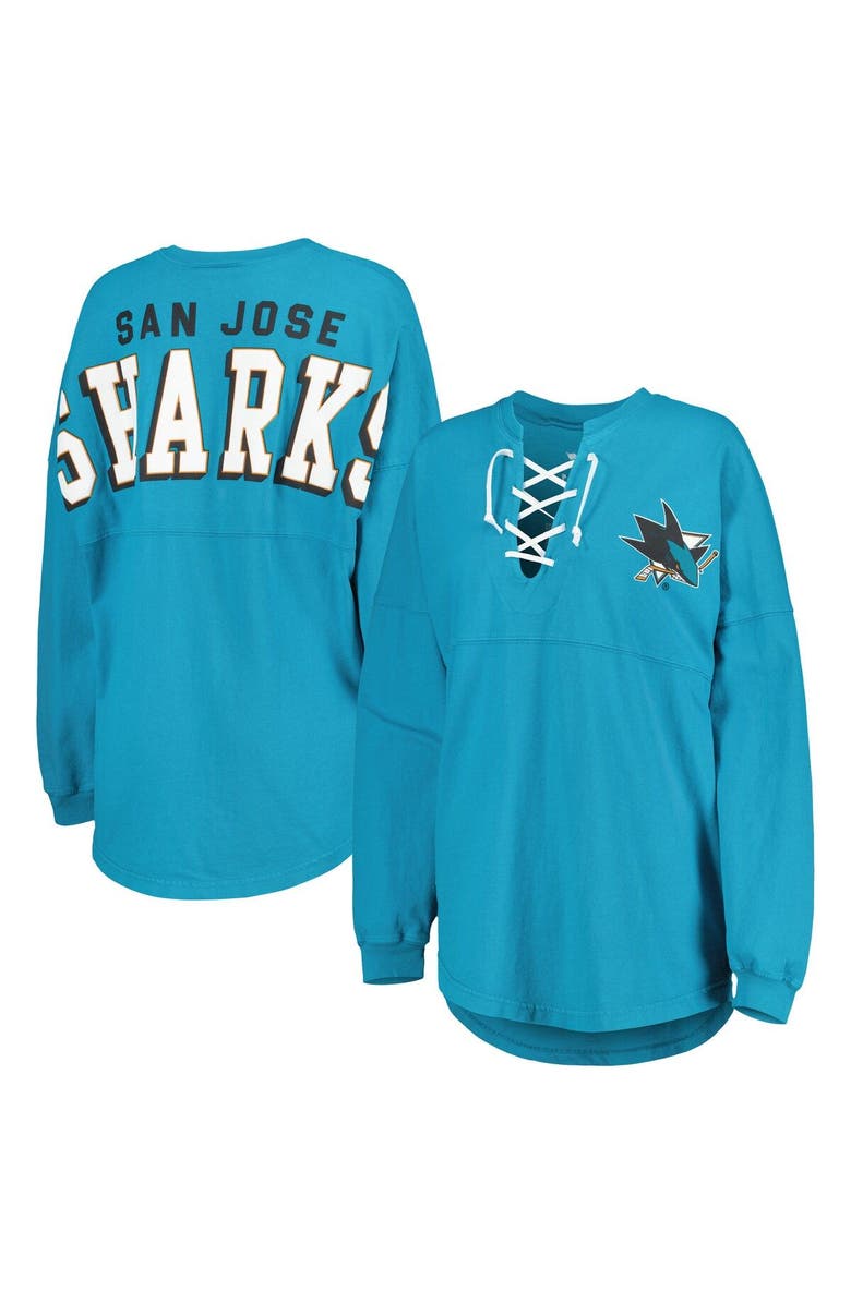 FANATICS Women's Fanatics Branded Teal San Jose Sharks Spirit Lace-Up V-Neck Long Sleeve Jersey T-Shirt, Main, color, Teal