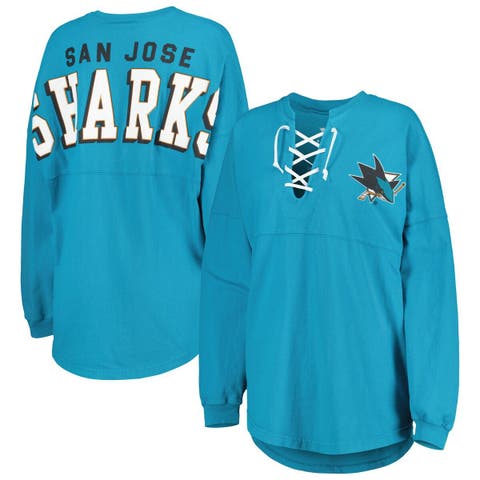 Women's Fanatics Branded Teal San Jose Sharks Spirit Lace-Up V-Neck Long Sleeve Jersey T-Shirt