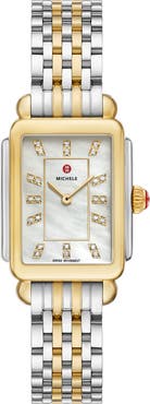 MICHELE Deco Courbe Diamond & 18K Gold Plate Bracelet Watch, 26mm x 32mm