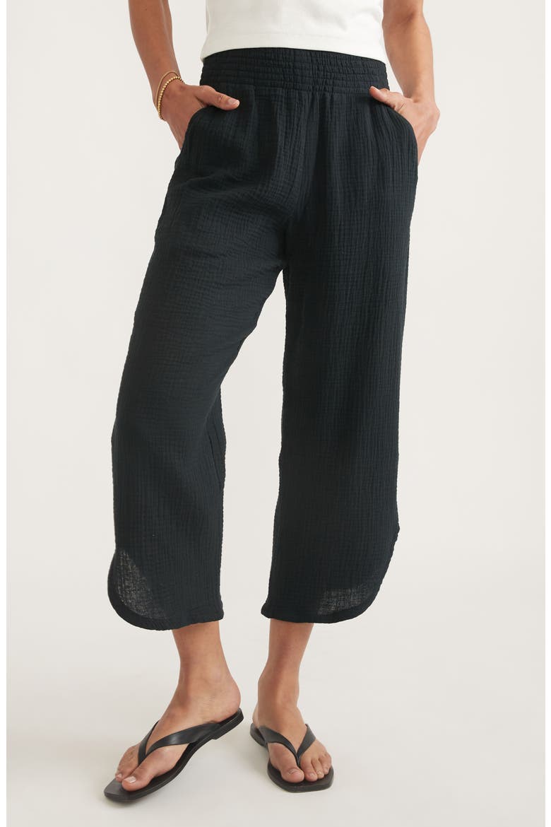 Corinne Wide Leg Double Cloth Cotton Pants, Main, color, FADED BLACK