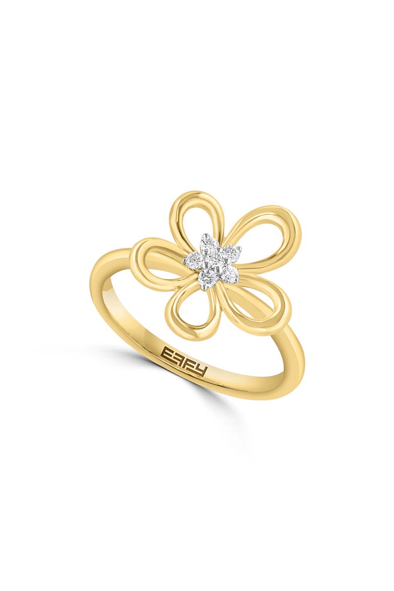 14K Yellow Gold Plated Sterling Silver Diamond Flower Ring, Main, color, GOLD