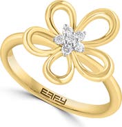 EFFY 14K Yellow Gold Plated Sterling Silver Diamond Flower Ring