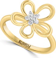 EFFY 14K Yellow Gold Plated Sterling Silver Diamond Flower Ring