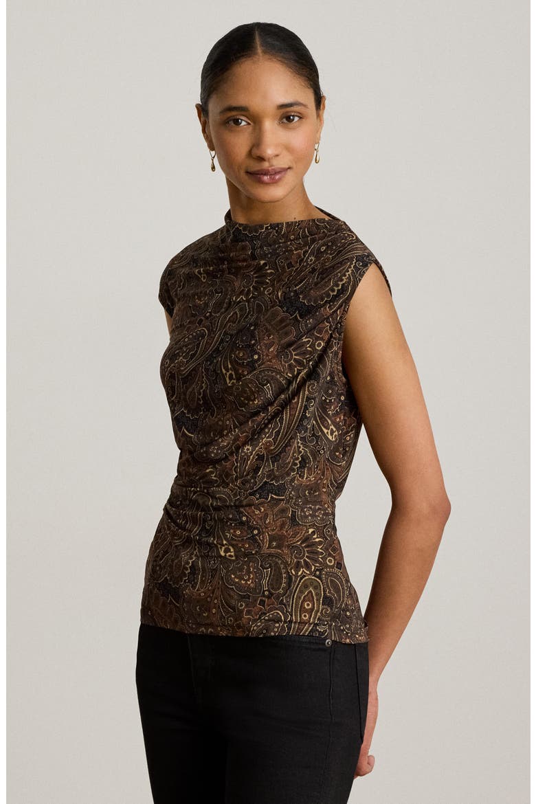 Paisley Shirred Jersey Top, Alternate, color, BLACK/ MULTI