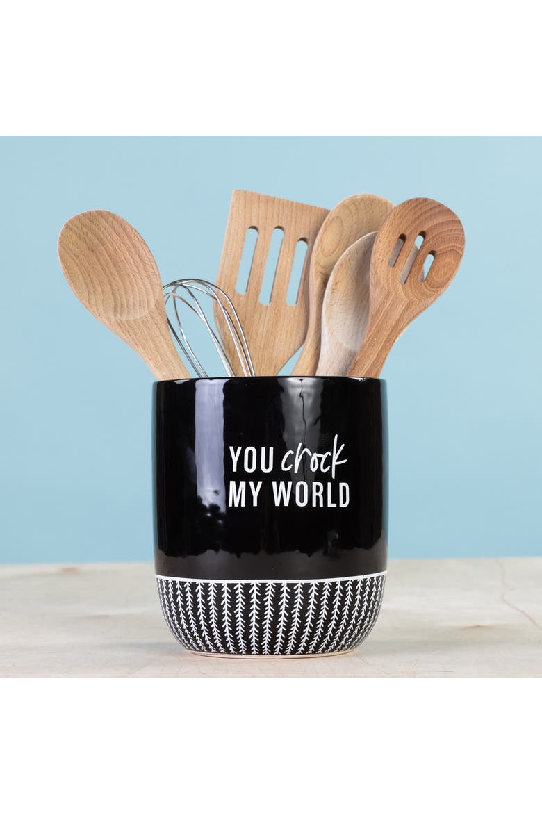 You Crock My World Utensil Crock Ceramic Black, Alternate, color, Black