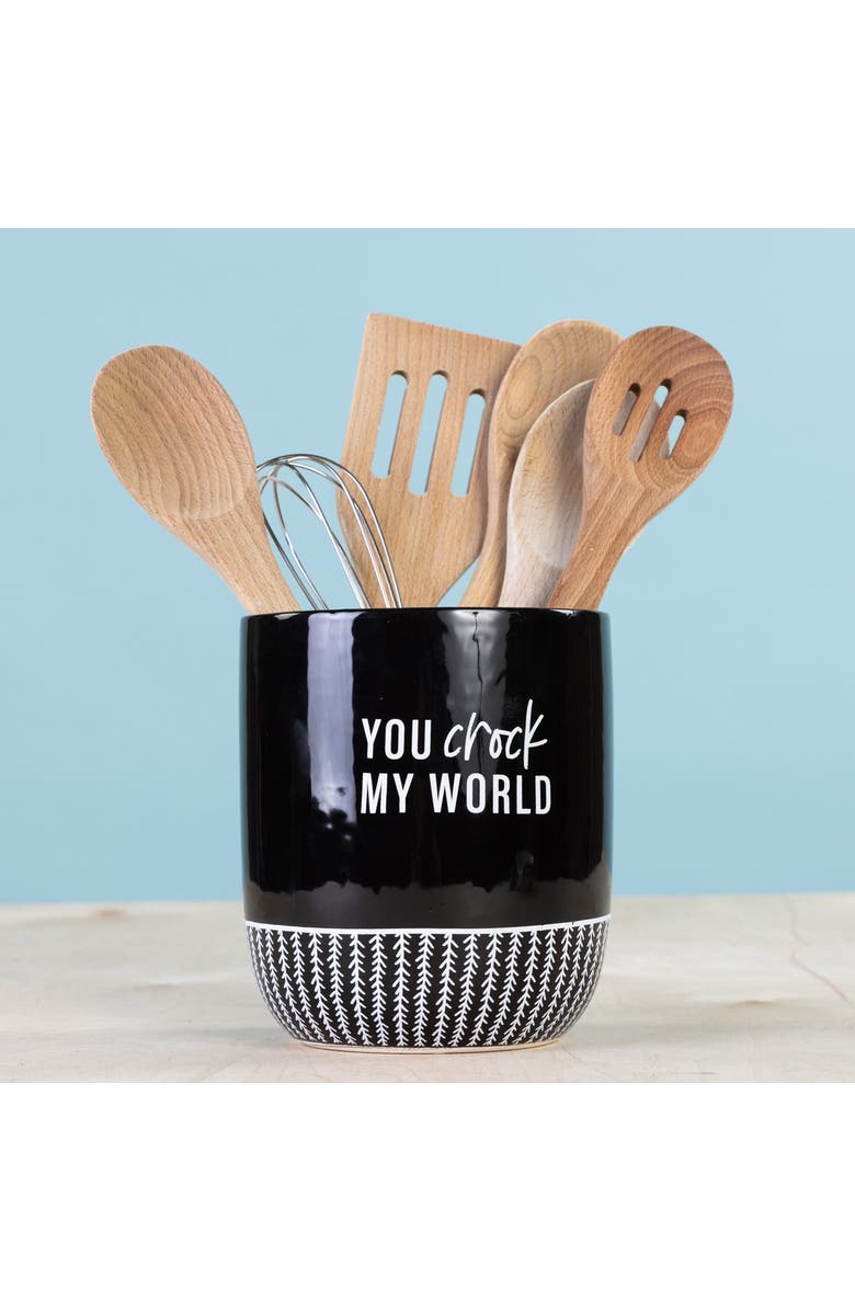 Totalee Gift You Crock My World Utensil Crock Ceramic Black, Alternate, color, Black