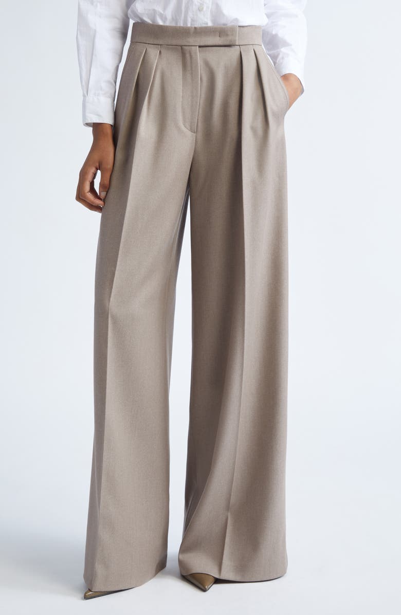 Max Mara Baden Virgin Wool Twill Wide Leg Pants, Main, color, Hazelnut Brown