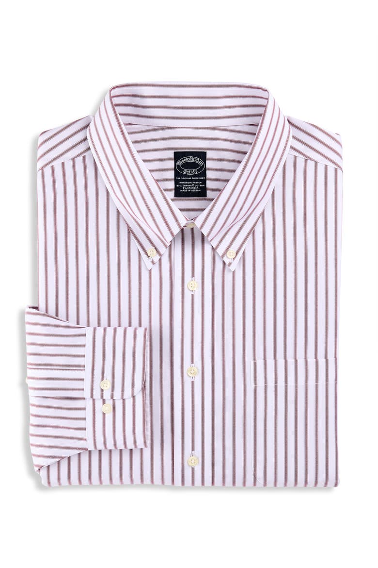 Non-Iron Striped Dress Shirt, Main, color, BURGUNDY
