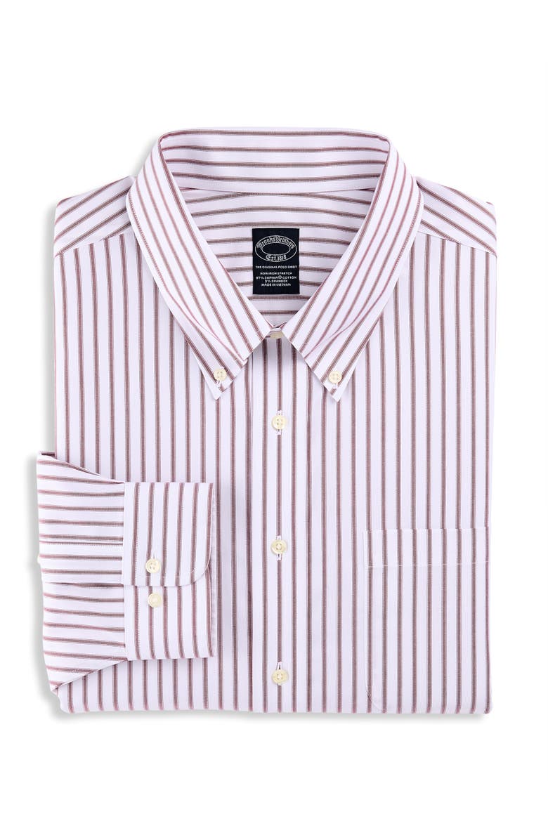 Brooks Brothers Non-Iron Striped Dress Shirt, Main, color, Burgundy