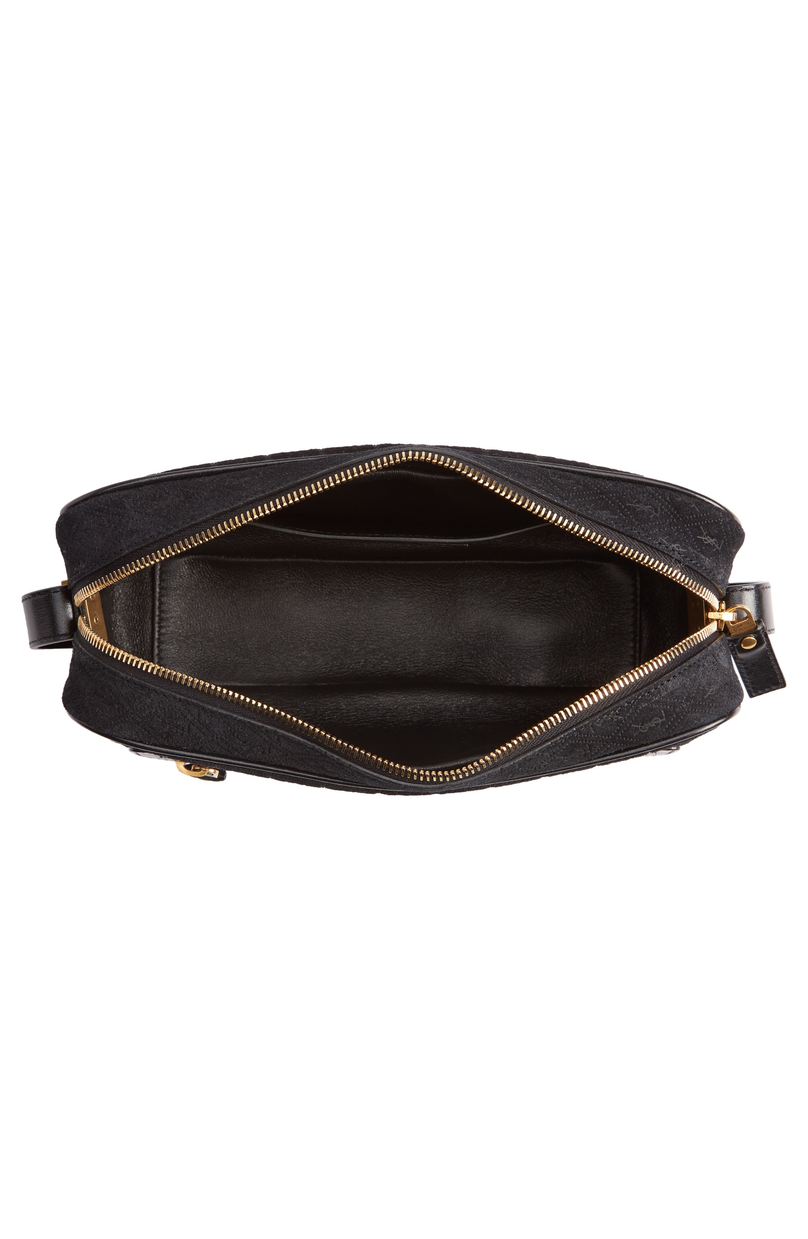 Saint Laurent Monogram Debossed Suede Camera Crossbody Bag, Alternate, color, 