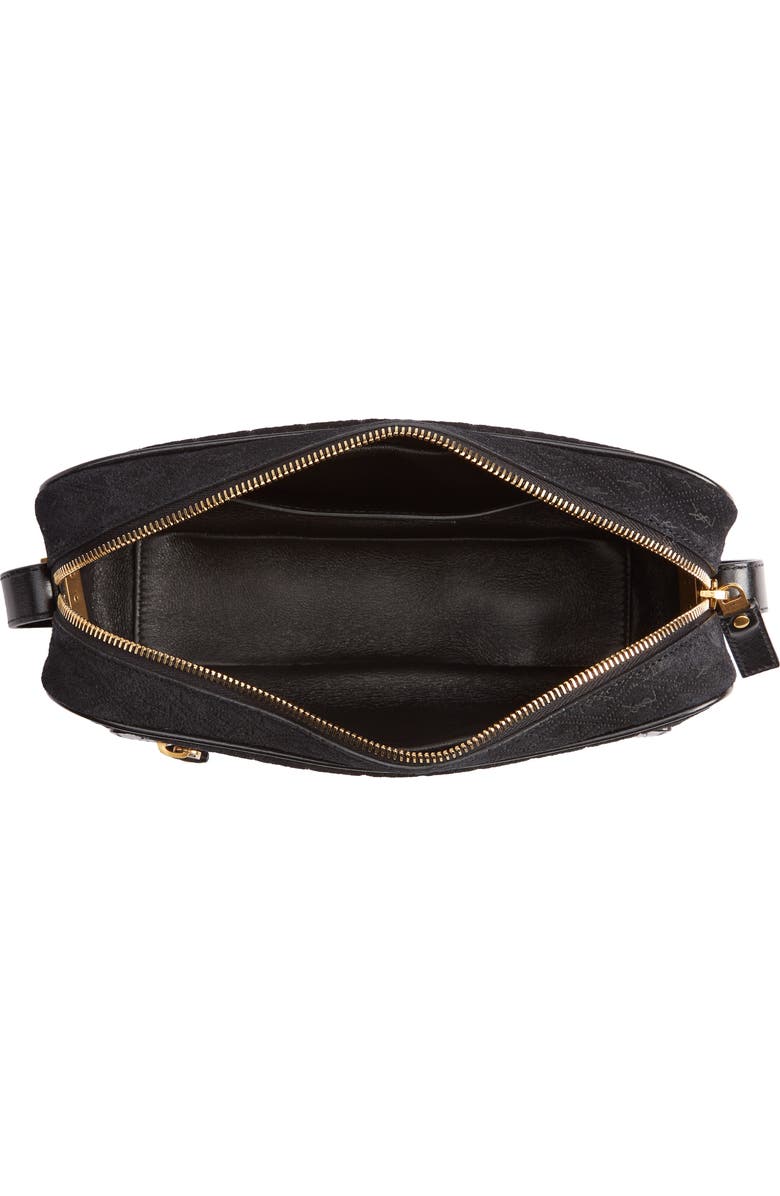 Saint Laurent Monogram Debossed Suede Camera Crossbody Bag, Alternate, color,
