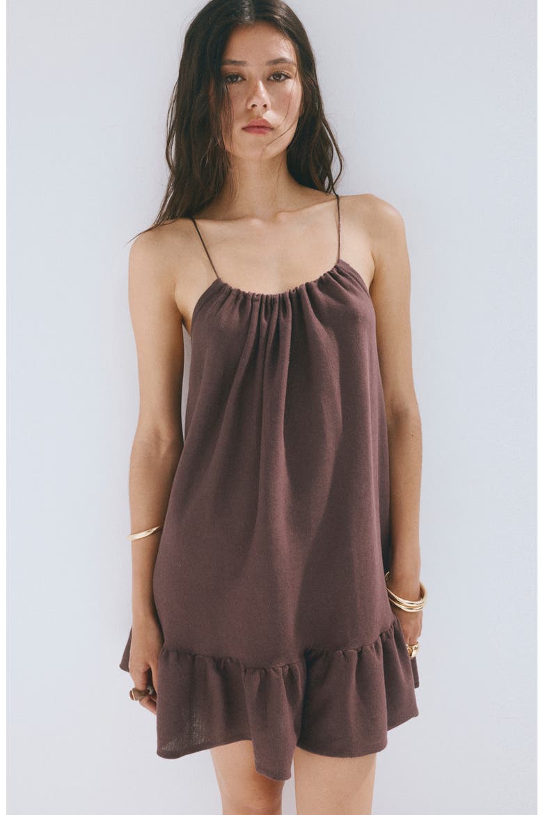 Gathered Halter Neck Mini Dress, Alternate, color, WINE