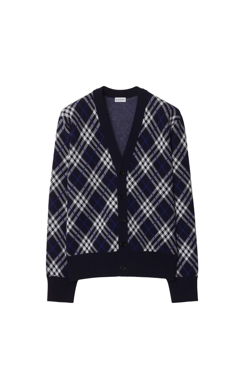 Burberry Check Wool Blend Cardigan, Alternate, color, Ink Blue