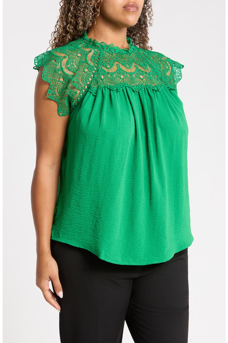Lace Yoke Flutter Top, Alternate, color, GREEN