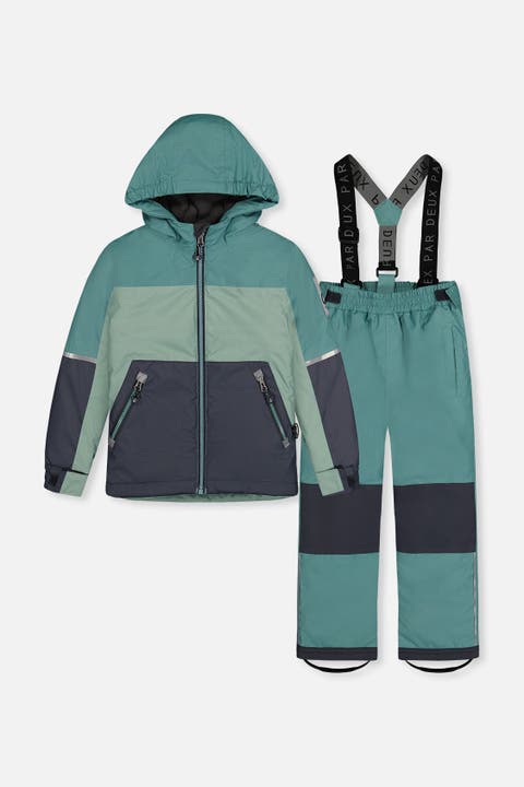 Colorblock Lightweight Jacket & Foot Strap Pants Two Piece Snowsuit