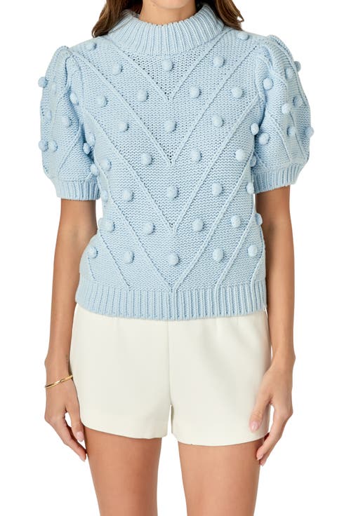 Pompom Puff Sleeve Sweater