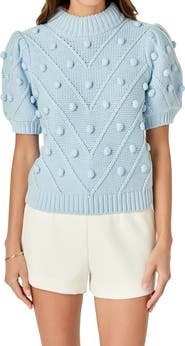 English Factory Pompom Puff Sleeve Sweater