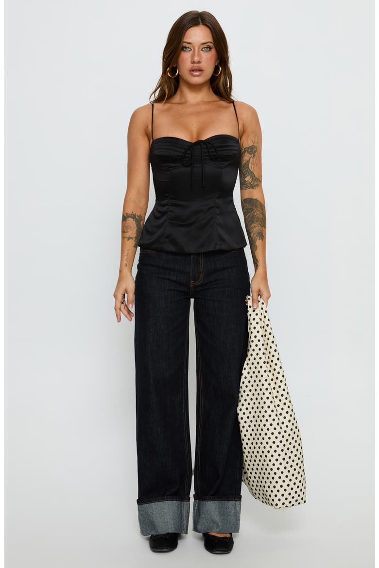 Hildy Tie-Back Satin Top, Alternate, color, BLACK