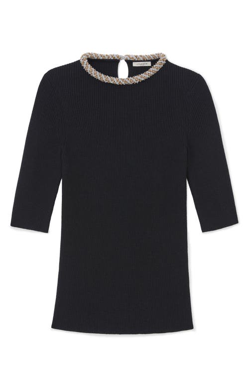 Shop Lafayette 148 New York Baroque Hand Detailed Metallic Collar Merino Wool & Silk Sweater In Black
