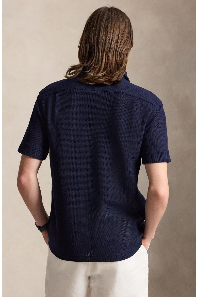 Textured Pointelle Linen Camp Shirt, Alternate, color, CRUISE NAVY