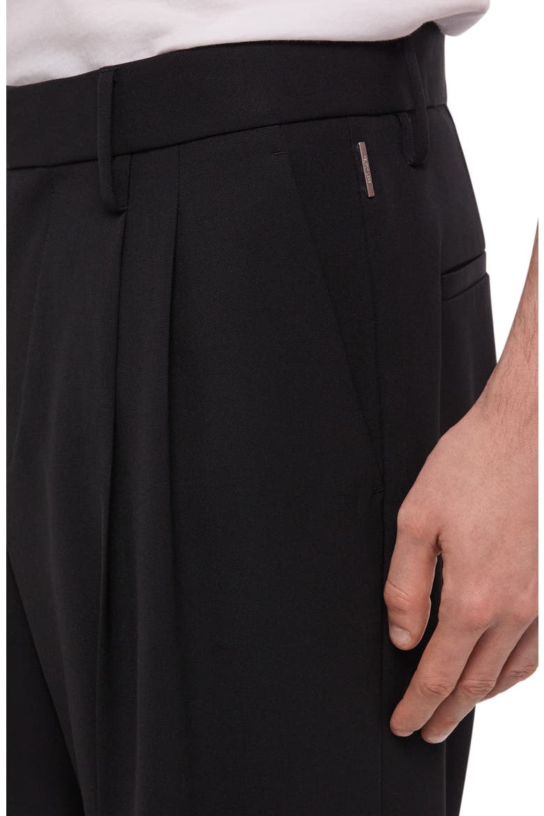 Double Pleated Wide Leg Wool Trousers, Alternate, color, BLACK
