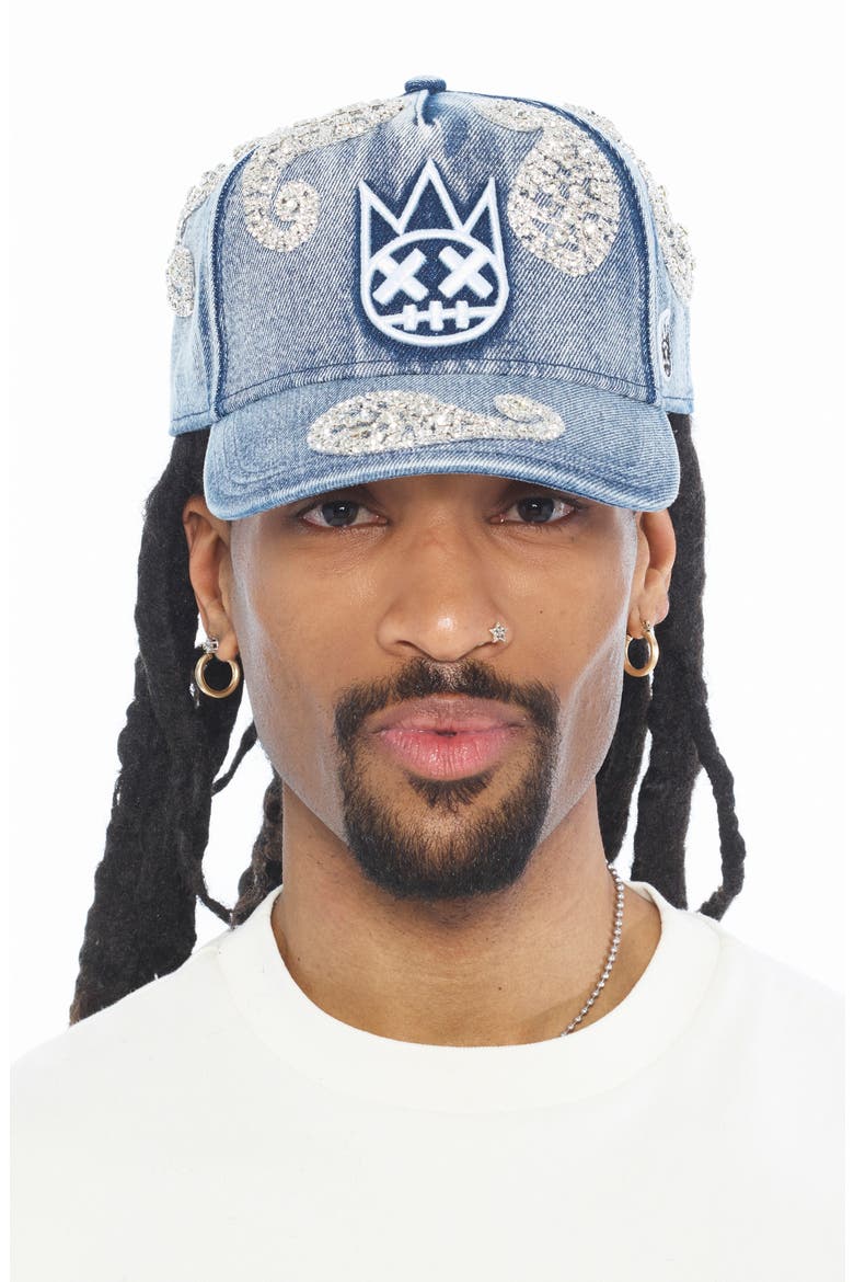 Paisley Crystal A-Frame Trucker Baseball Cap, Alternate, color, LIGHT BLUE