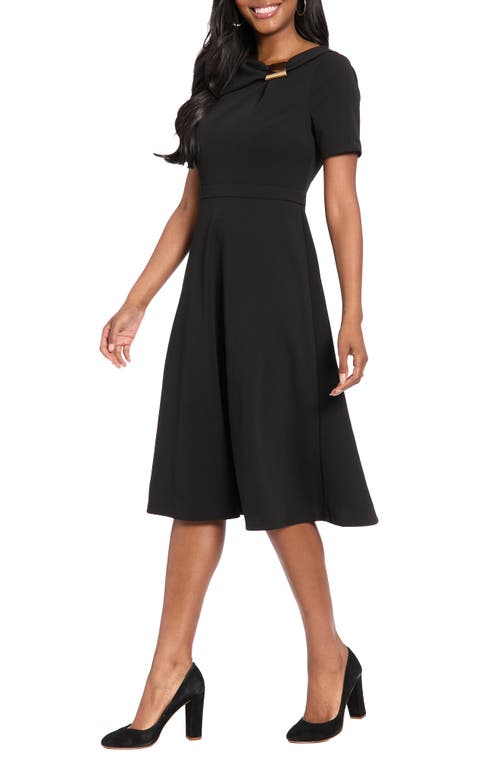 London Times Hardware Neck Fit & Flare Midi Dress In Black