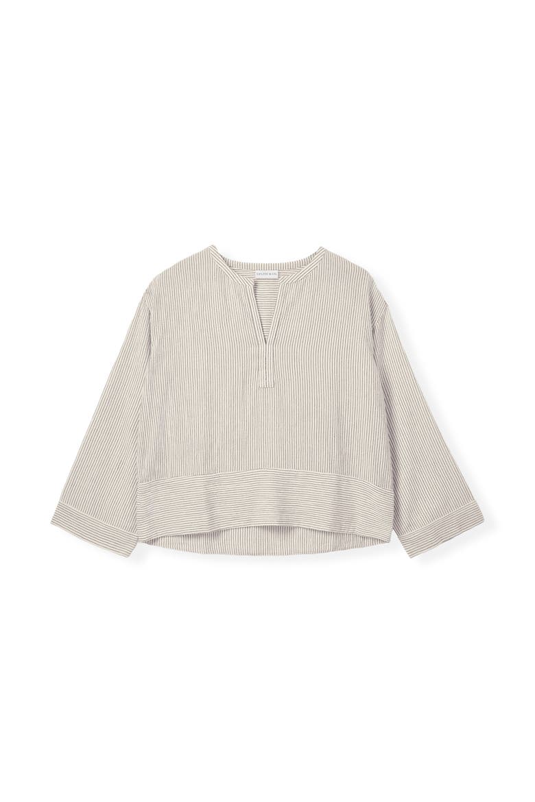 V-Neck Relaxed Swing Top, Alternate, color, Oatmeal Stripe
