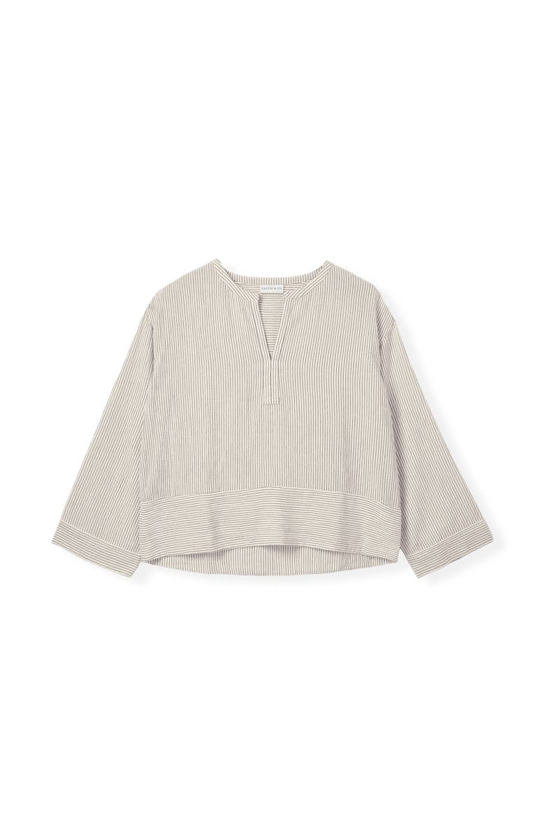 Celtic & Co. V-Neck Relaxed Swing Top, Alternate, color, Oatmeal Stripe