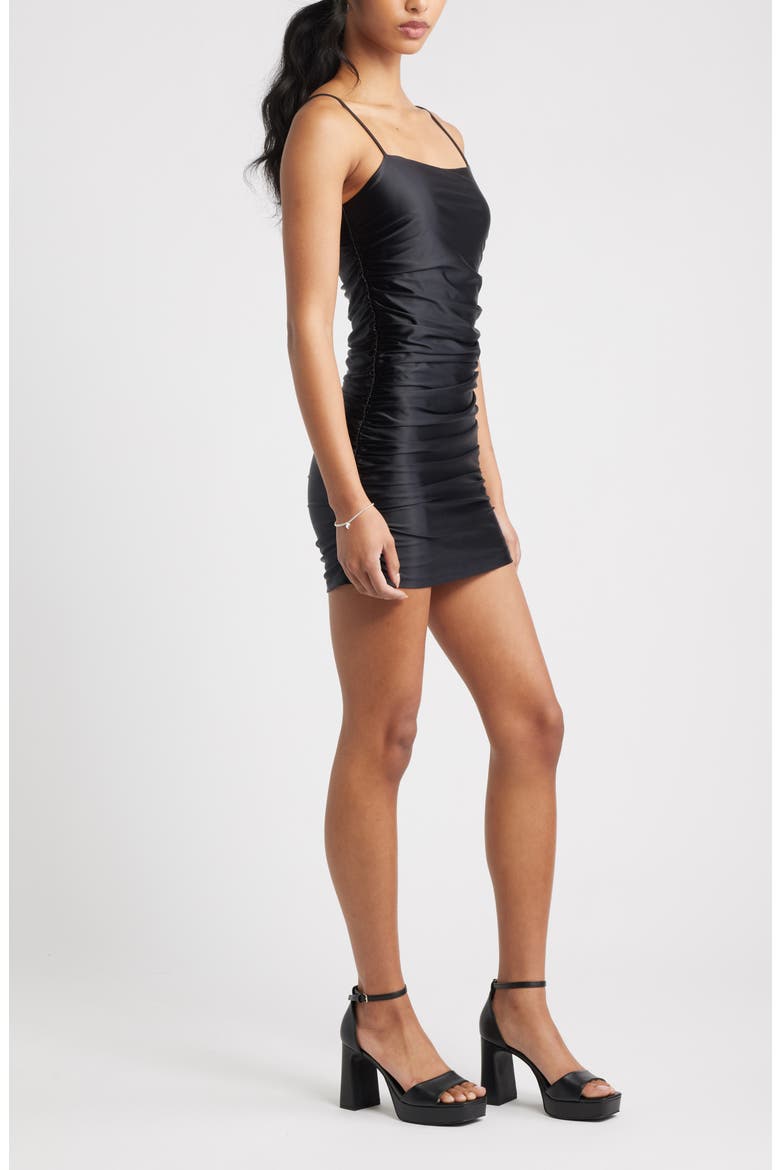 Ruched Satin Minidress, Alternate, color, BLACK