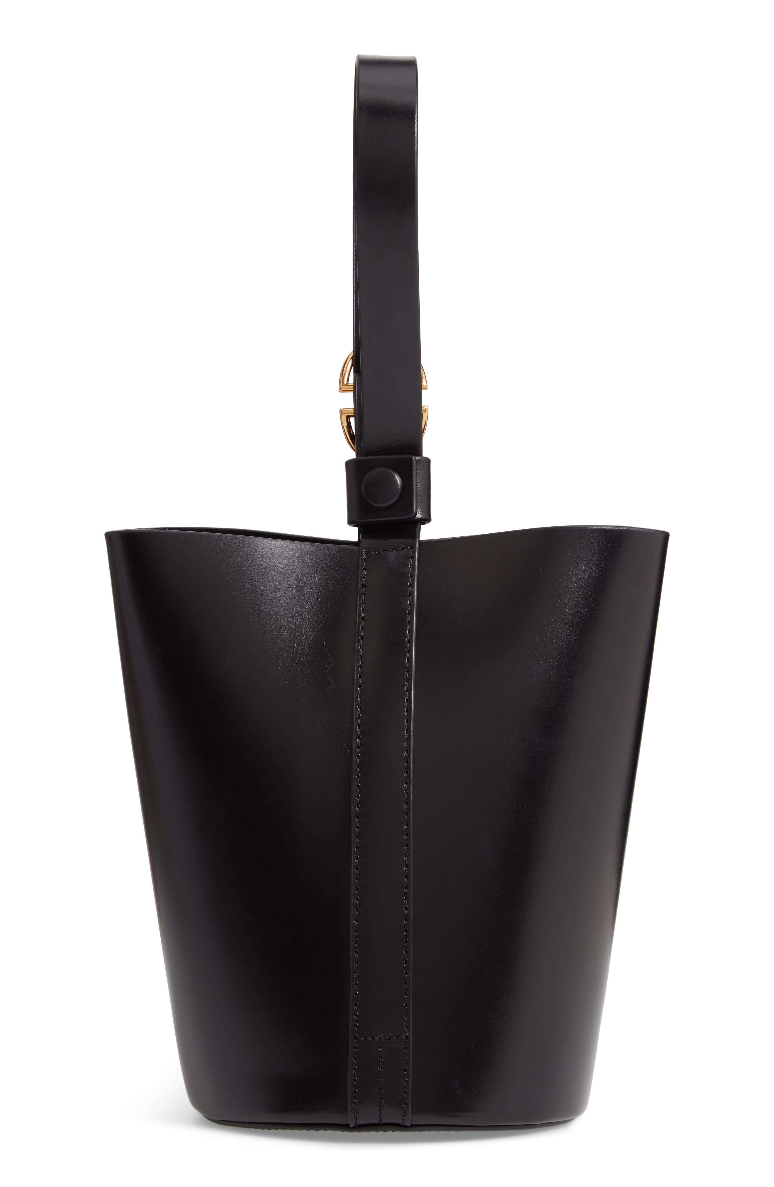 Small Leather Bucket Bag, Alternate, color, BLACK