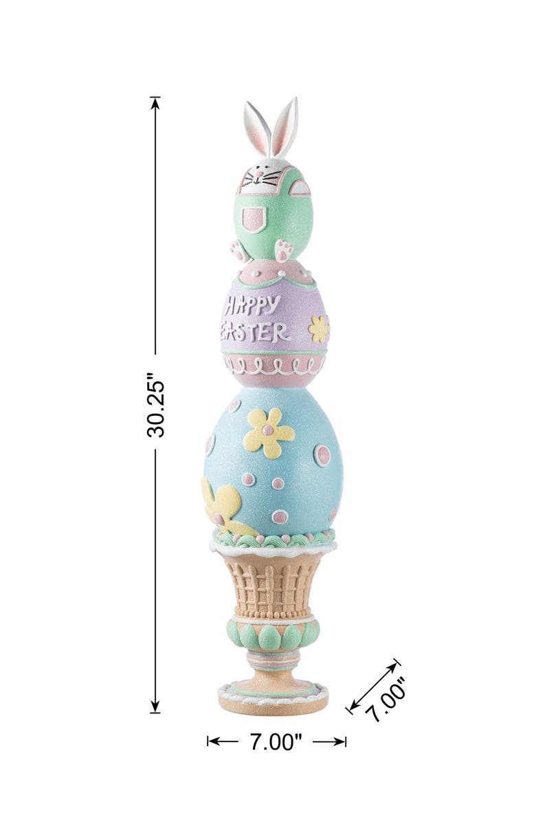 Glitzhome 30.5"H Easter Resin Stacked Egg & Bunny Porch Decor, Alternate, color, White