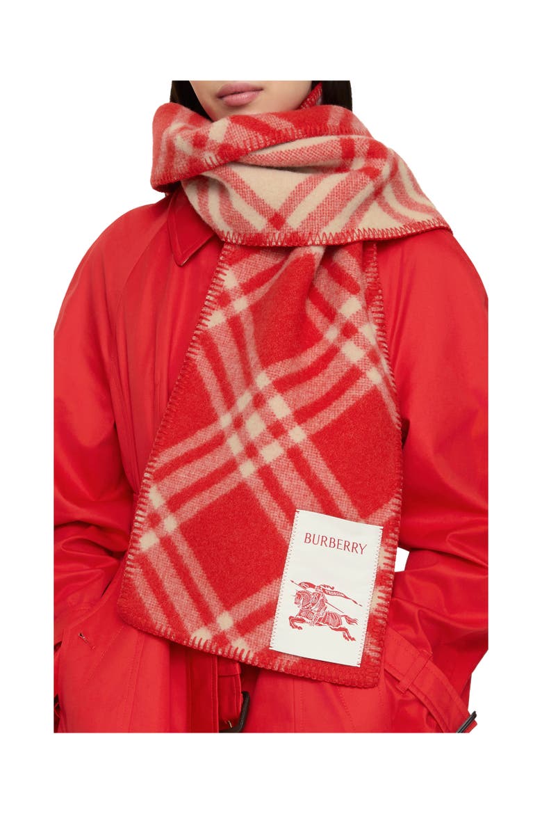 Check Wool Scarf, Alternate, color, Crayon red