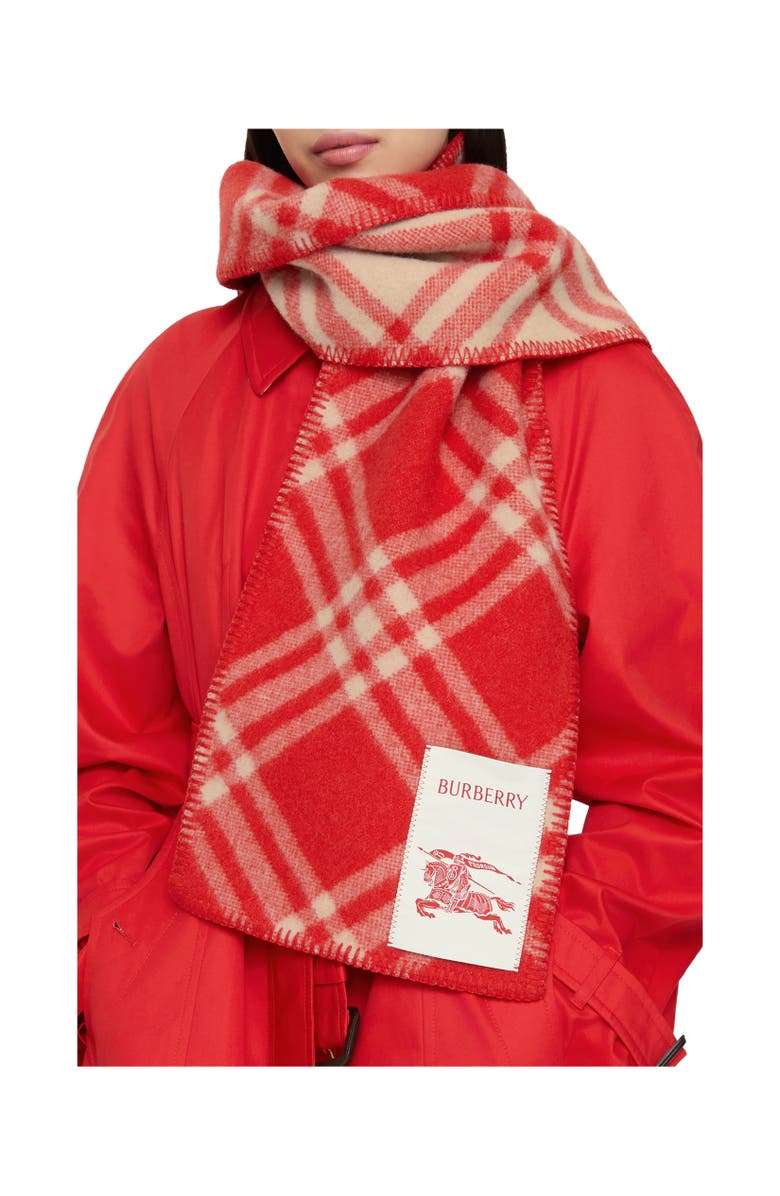 Burberry Check Wool Scarf, Alternate, color, Crayon Red